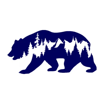 Samolepící dekorace SAMOLEPKA Hory s medvědem levá (23 - tmavě modrá) NA AUTO, NÁLEPKA, FÓLIE, POLEP, TUNING, VLASTNÍ TEXT, TISK, AUTOSAMOLEPKY.cz, POLEPY, OBRÁZEK, LOGO, SAMOLEPKY