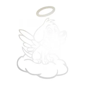 Polep vozidla SAMOLEPKA Pes 126 pravá andílek na obláčku (82 - odrazková reflexní bílá) NA AUTO, NÁLEPKA, FÓLIE, POLEP, TUNING, VLASTNÍ TEXT, TISK, AUTOSAMOLEPKY.cz, POLEPY, OBRÁZEK, LOGO, SAMOLEPKY