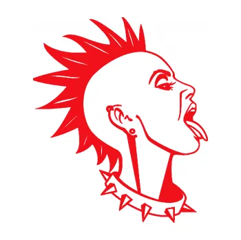 Samolepicí dekorace na vozidlo Punk rocker lady pravá (10 - červená) SAMOLEPKA NA AUTO, NÁLEPKA, FÓLIE, POLEP, TUNING, VLASTNÍ TEXT, TISK, AUTOSAMOLEPKY.cz, POLEPY, OBRÁZEK, LOGO, 3D STICKERS