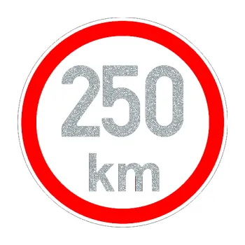 samolepka Maximální rychlost 250km - nejvyšší konstrukční rychlost (91 - Ultra Metalic stříbrná metalíza) SAMOLEPKA NA AUTO, NÁLEPKA, FÓLIE, POLEP, TUNING, VLASTNÍ TEXT, TISK, AUTOSAMOLEPKY.cz, POLEPY, OBRÁZEK, LOGO, 3D STICKERS