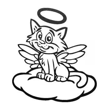 Samolepící dekorace SAMOLEPKA Kočka 020 levá andílek na obláčku (63 - škrábaný kov černý) NA AUTO, NÁLEPKA, FÓLIE, POLEP, TUNING, VLASTNÍ TEXT, TISK, AUTOSAMOLEPKY.cz, POLEPY, OBRÁZEK, LOGO, SAMOLEPKY