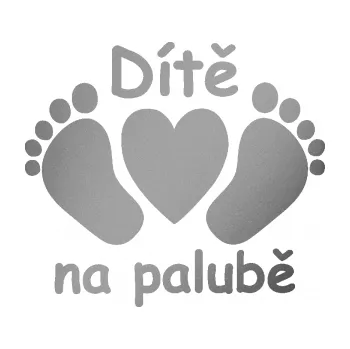 Samolepicí dekorace na vozidlo Dítě v autě 089 nožičky s nápisem (42 - stříbrná metalíza) SAMOLEPKA NA AUTO, NÁLEPKA, FÓLIE, POLEP, TUNING, VLASTNÍ TEXT, TISK, AUTOSAMOLEPKY.cz, POLEPY, OBRÁZEK, LOGO, 3D STICKERS