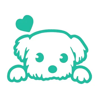 Polep vozidla Pes 057 levá se srdíčkem (25 - tyrkysová) SAMOLEPKA NA AUTO, NÁLEPKA, FÓLIE, POLEP, TUNING, VLASTNÍ TEXT, TISK, AUTOSAMOLEPKY.cz, POLEPY, OBRÁZEK, LOGO, 3D STICKERS