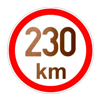 samolepka Maximální rychlost 230km - nejvyšší konstrukční rychlost (44 - měděná metalíza) SAMOLEPKA NA AUTO, NÁLEPKA, FÓLIE, POLEP, TUNING, VLASTNÍ TEXT, TISK, AUTOSAMOLEPKY.cz, POLEPY, OBRÁZEK, LOGO, 3D STICKERS