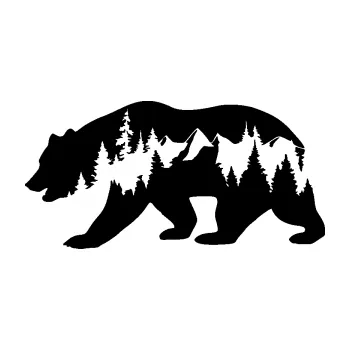 Samolepící dekorace SAMOLEPKA Hory s medvědem levá (01 - černá) NA AUTO, NÁLEPKA, FÓLIE, POLEP, TUNING, VLASTNÍ TEXT, TISK, AUTOSAMOLEPKY.cz, POLEPY, OBRÁZEK, LOGO, SAMOLEPKY