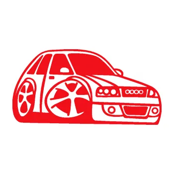 Polep vozidla SAMOLEPKA Audi A4 karikatura pravá (10 - červená) NA AUTO, NÁLEPKA, FÓLIE, POLEP, TUNING, VLASTNÍ TEXT, TISK, AUTOSAMOLEPKY.cz, POLEPY, OBRÁZEK, LOGO, SAMOLEPKY