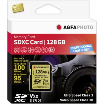 Paměťová karta AgfaPhoto SDXC UHS I 128GB Professional High Speed U3 V30
