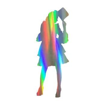 Polep vozidla SAMOLEPKA Dáma s kloboukem 001 pravá (93 - Holografická) NA AUTO, NÁLEPKA, FÓLIE, POLEP, TUNING, VLASTNÍ TEXT, TISK, AUTOSAMOLEPKY.cz, POLEPY, OBRÁZEK, LOGO, SAMOLEPKY