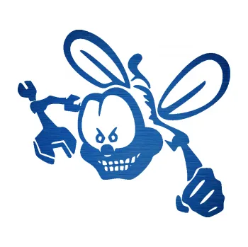 Samolepicí dekorace na vozidlo Moucha 004 levá mechanik (65 - škrábaný kov modrý) SAMOLEPKA NA AUTO, NÁLEPKA, FÓLIE, POLEP, TUNING, VLASTNÍ TEXT, TISK, AUTOSAMOLEPKY.cz, POLEPY, OBRÁZEK, LOGO, 3D STICKERS