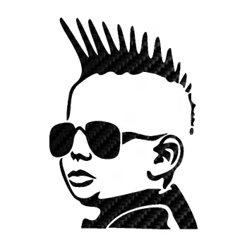 Samolepicí dekorace na vozidlo Dítě v autě 054 levá kluk s pankáčem (50 - 3D karbon černý) SAMOLEPKA NA AUTO, NÁLEPKA, FÓLIE, POLEP, TUNING, VLASTNÍ TEXT, TISK, AUTOSAMOLEPKY.cz, POLEPY, OBRÁZEK, LOGO, 3D STICKERS