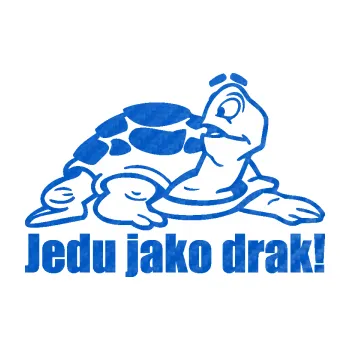 Samolepicí dekorace na vozidlo Jedu jako drak! 001 pravá nápis se želvou (57 - 3D karbon modrý) SAMOLEPKA NA AUTO, NÁLEPKA, FÓLIE, POLEP, TUNING, VLASTNÍ TEXT, TISK, AUTOSAMOLEPKY.cz, POLEPY, OBRÁZEK, LOGO, 3D STICKERS