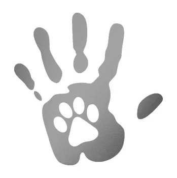 samolepka Dlaň s tlapkou levá otisk (42 - stříbrná metalíza) SAMOLEPKA NA AUTO, NÁLEPKA, FÓLIE, POLEP, TUNING, VLASTNÍ TEXT, TISK, AUTOSAMOLEPKY.cz, POLEPY, OBRÁZEK, LOGO, 3D STICKERS