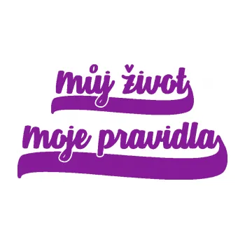 Polep vozidla SAMOLEPKA Můj život Moje pravidla nápis (14 - fialová) NA AUTO, NÁLEPKA, FÓLIE, POLEP, TUNING, VLASTNÍ TEXT, TISK, AUTOSAMOLEPKY.cz, POLEPY, OBRÁZEK, LOGO, SAMOLEPKY
