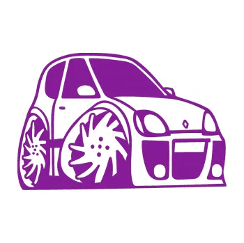 Polep vozidla SAMOLEPKA Renault Clio sport karikatura pravá (14 - fialová) NA AUTO, NÁLEPKA, FÓLIE, POLEP, TUNING, VLASTNÍ TEXT, TISK, AUTOSAMOLEPKY.cz, POLEPY, OBRÁZEK, LOGO, SAMOLEPKY