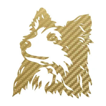 Polep vozidla SAMOLEPKA Pes 141 levá šeltie (59 - 3D karbon zlatý) NA AUTO, NÁLEPKA, FÓLIE, POLEP, TUNING, VLASTNÍ TEXT, TISK, AUTOSAMOLEPKY.cz, POLEPY, OBRÁZEK, LOGO, SAMOLEPKY