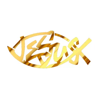 samolepka Jesus rybička 001 křesťanský symbol (81 - chrom fólie zlatá zrcadlová) SAMOLEPKA NA AUTO, NÁLEPKA, FÓLIE, POLEP, TUNING, VLASTNÍ TEXT, TISK, AUTOSAMOLEPKY.cz, POLEPY, OBRÁZEK, LOGO, 3D STICKERS