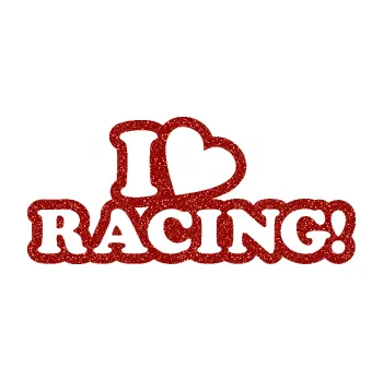 Polep vozidla SAMOLEPKA I love racing nápis (86 - Ultra Metalic červená) NA AUTO, NÁLEPKA, FÓLIE, POLEP, TUNING, VLASTNÍ TEXT, TISK, AUTOSAMOLEPKY.cz, POLEPY, OBRÁZEK, LOGO, SAMOLEPKY