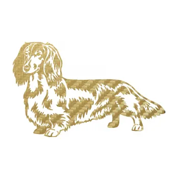 Polep vozidla SAMOLEPKA Pes 158 levá dlouhosrstý jezevčík (59 - 3D karbon zlatý) NA AUTO, NÁLEPKA, FÓLIE, POLEP, TUNING, VLASTNÍ TEXT, TISK, AUTOSAMOLEPKY.cz, POLEPY, OBRÁZEK, LOGO, SAMOLEPKY