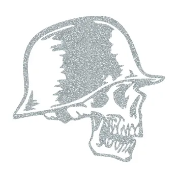 Samolepicí dekorace na vozidlo Lebka s helmou pravá (91 - Ultra Metalic stříbrná metalíza) SAMOLEPKA NA AUTO, NÁLEPKA, FÓLIE, POLEP, TUNING, VLASTNÍ TEXT, TISK, AUTOSAMOLEPKY.cz, POLEPY, OBRÁZEK, LOGO, 3D STICKERS