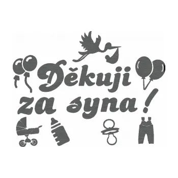 Samolepicí dekorace na vozidlo Děkuji za syna nápis dítě v autě (62 - škrábaný titan) SAMOLEPKA NA AUTO, NÁLEPKA, FÓLIE, POLEP, TUNING, VLASTNÍ TEXT, TISK, AUTOSAMOLEPKY.cz, POLEPY, OBRÁZEK, LOGO, 3D STICKERS