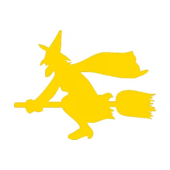 Samolepicí dekorace na vozidlo Ježibaba levá (13 - jasně žlutá) SAMOLEPKA NA AUTO, NÁLEPKA, FÓLIE, POLEP, TUNING, VLASTNÍ TEXT, TISK, AUTOSAMOLEPKY.cz, POLEPY, OBRÁZEK, LOGO, 3D STICKERS