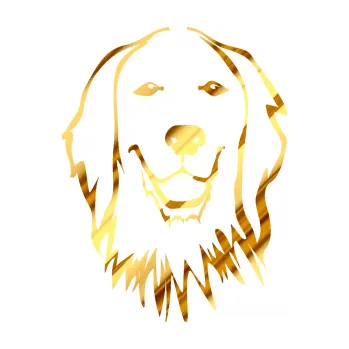 Polep vozidla SAMOLEPKA Pes 085 pravá Retrívr (81 - chrom fólie zlatá zrcadlová) NA AUTO, NÁLEPKA, FÓLIE, POLEP, TUNING, VLASTNÍ TEXT, TISK, AUTOSAMOLEPKY.cz, POLEPY, OBRÁZEK, LOGO, SAMOLEPKY