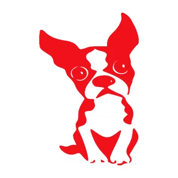 Polep vozidla SAMOLEPKA Pes 135 pravá bostonský teriér (10 - červená) NA AUTO, NÁLEPKA, FÓLIE, POLEP, TUNING, VLASTNÍ TEXT, TISK, AUTOSAMOLEPKY.cz, POLEPY, OBRÁZEK, LOGO, SAMOLEPKY