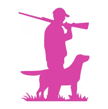 Samolepící dekorace SAMOLEPKA Myslivec 005 pravá se psem na lovu (16 - růžová) NA AUTO, NÁLEPKA, FÓLIE, POLEP, TUNING, VLASTNÍ TEXT, TISK, AUTOSAMOLEPKY.cz, POLEPY, OBRÁZEK, LOGO, SAMOLEPKY