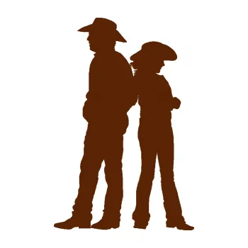 Samolepící dekorace SAMOLEPKA Kovboj a kovbojka 001 levá (15 - hnědá) NA AUTO, NÁLEPKA, FÓLIE, POLEP, TUNING, VLASTNÍ TEXT, TISK, AUTOSAMOLEPKY.cz, POLEPY, OBRÁZEK, LOGO, SAMOLEPKY