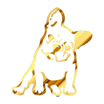 Polep vozidla SAMOLEPKA NA AUTO Pes 061 pravá Francouzský buldoček (81 - chrom fólie zlatá zrcadlová) NÁLEPKA, FÓLIE, POLEP, TUNING, VLASTNÍ TEXT, TISK, AUTOSAMOLEPKY.cz, POLEPY, OBRÁZEK, LOGO, SAMOLEPKY