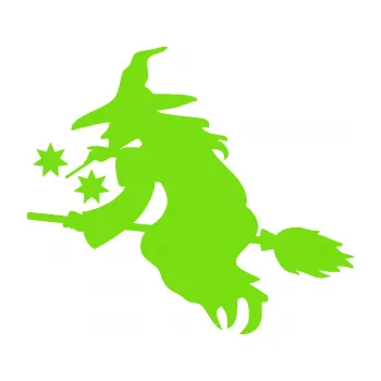 Samolepící dekorace Čarodějnice 001 levá na koštěti (04 - zelená kawasaki) SAMOLEPKA NA AUTO, NÁLEPKA, FÓLIE, POLEP, TUNING, VLASTNÍ TEXT, TISK, AUTOSAMOLEPKY.cz, POLEPY, OBRÁZEK, LOGO, 3D STICKERS