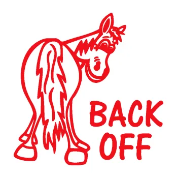 Polep vozidla SAMOLEPKA Back off pravá koník (10 - červená) NA AUTO, NÁLEPKA, FÓLIE, POLEP, TUNING, VLASTNÍ TEXT, TISK, AUTOSAMOLEPKY.cz, POLEPY, OBRÁZEK, LOGO, SAMOLEPKY