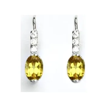 Náušnice Zlaté náušnice, bílé i žluté zlato, čiré zirkony a přírodní citrín pálený - VE 9