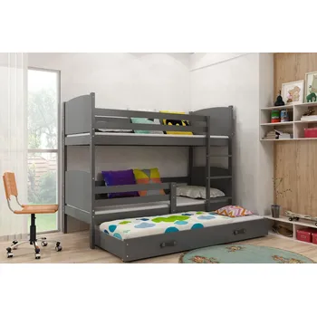 Postel ImportWorld Dětská patrová postel Evžen - 3 osoby, 80x160 s výsuvnou přistýlkou – Grafitová, Grafit