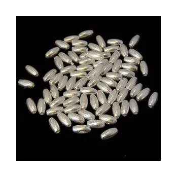 Dětské navlékací korálky Korálky plastové metalické rýže bílá s AB leskem 8x4mm 10g (cca 180ks)