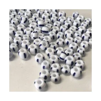 Dětské navlékací korálky Rokajl 3/0 bílé s tmavě modrými pruhy