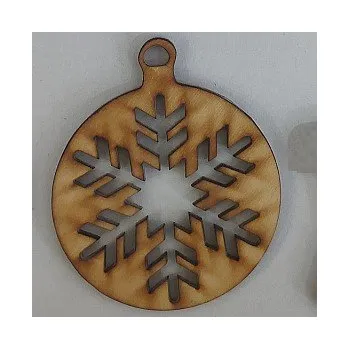 Vánoční dekorace Dřevěný výřez vánoční koule s vločkou 95x80mm