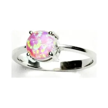 Prsten Zlatý prstýnek, bílé i žluté zlato, růžový syntetický opál 7 mm - T 1252