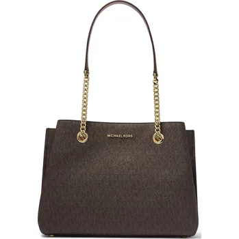 Módní doplněk Michael Kors Kabelka Teagan Signature Long Drop Satchel Brown Acorn Gold