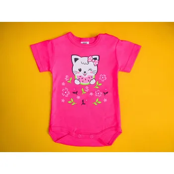 Kojenecké oblečení Arex, ČR Body krátký rukáv kočička potisk Barva: růžová, Velikost: 74