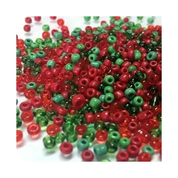 Dětské navlékací korálky Rokajl 8/0 červeno-zelený "Vánoční" mix