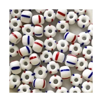 Dětské navlékací korálky Rokajl 2/0 bílá s červenomodrými pruhy