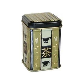 Dóza na potraviny LOVE TEA plechová dóza na čaj 7422 černé šálky na béžovém pozadí