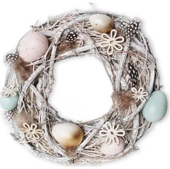 Velikonoční dekorace Věnec velikonoční proutí 24cm bílá (521818)
