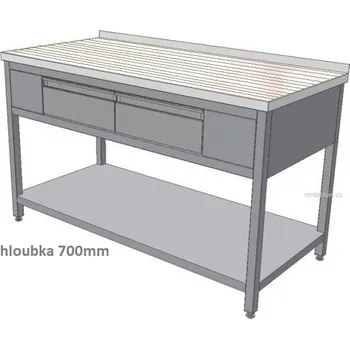 Dílenský stůl Nerezový pracovní stůl se dřevěnou pracovní deskou a dvěma šuplíky KSPZH-2 - hloubka 700mm Varianta: Nerezový pracovní stůl KSPZH-2 1000x700mm se dřevěnou pracovní deskou a dvěma šuplíky