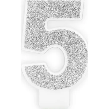 Dortová svíčka Svíčka na dort č. 5 - stříbrná, 7 cm