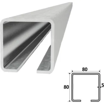 C80Z - pozinkovaný nosný velký C-profil 80x80x5 mm pro samonosné posuvné brány, délka 1m