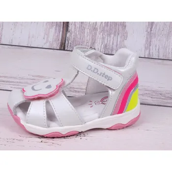 Dívčí sandály kožené sandálky D.D.step AC64-78 bílé s barevnými detaily velikost: 23