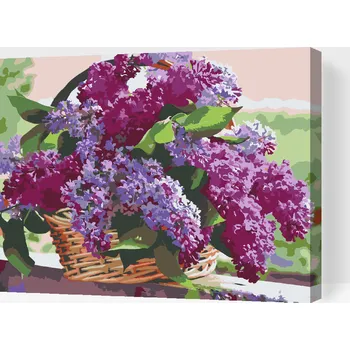 Malování podle čísel - Košík plný šeříků Velikost: 40x50cm, Rámování: Pouze srolované plátno