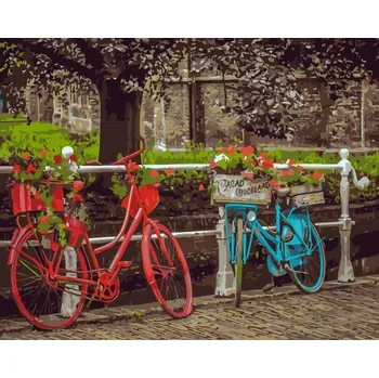 Malování podle čísel s rámem "Jízdní kola v parku" 50x40cm